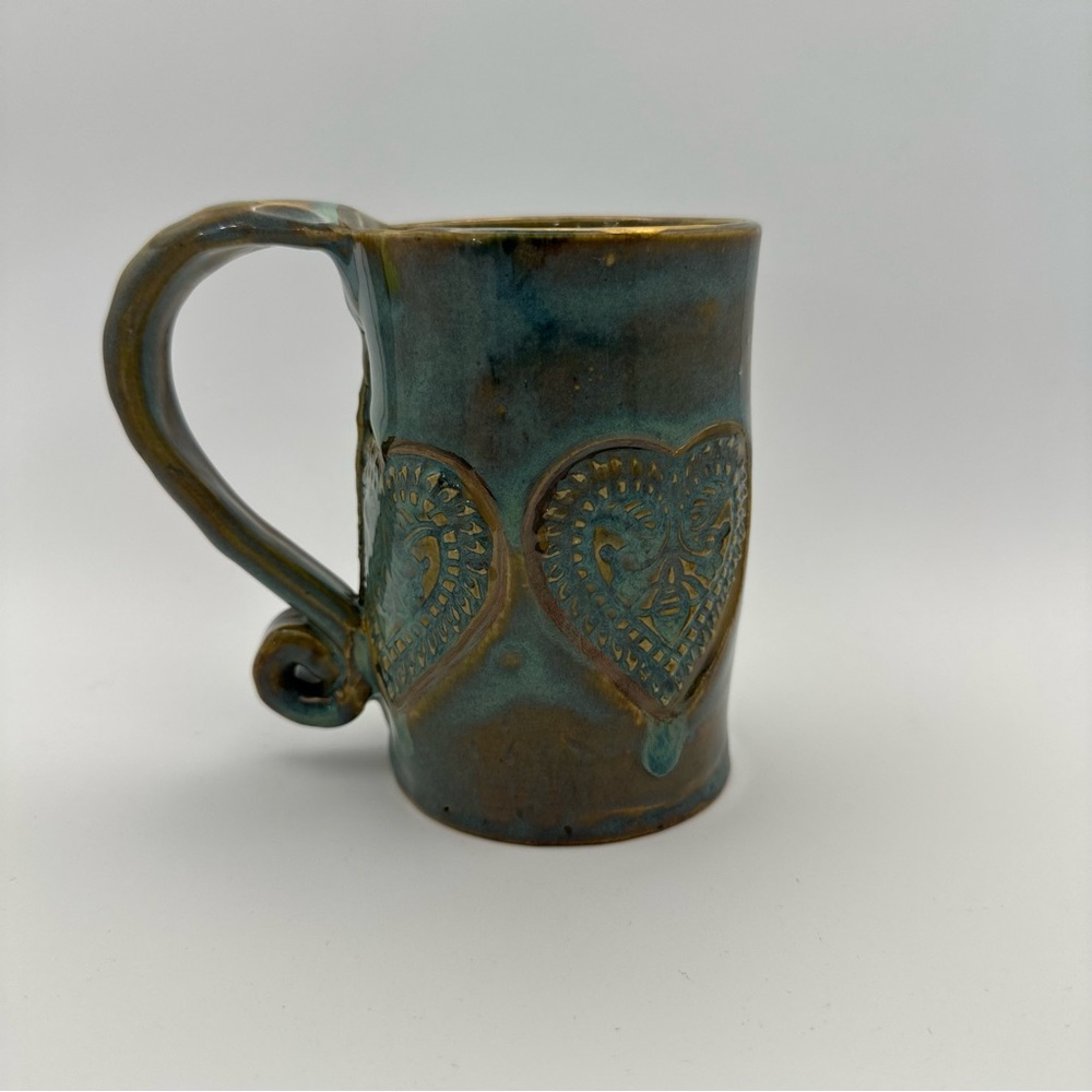 Dream Hand Made Green Glaze Golden Accents Ceramic Mug
